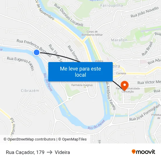 Rua Caçador, 179 to Videira map