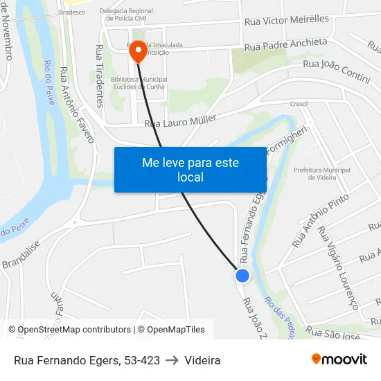 Rua Fernando Egers, 53-423 to Videira map