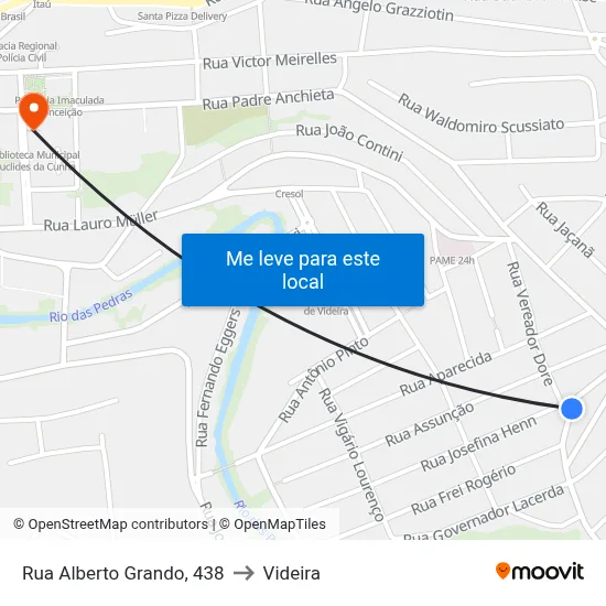 Rua Alberto Grando, 438 to Videira map