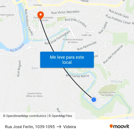 Rua José Ferlin, 1039-1095 to Videira map