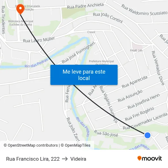 Rua Francisco Lira, 222 to Videira map