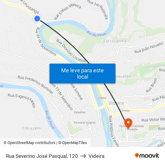 Rua Severino José Pasqual, 120 to Videira map