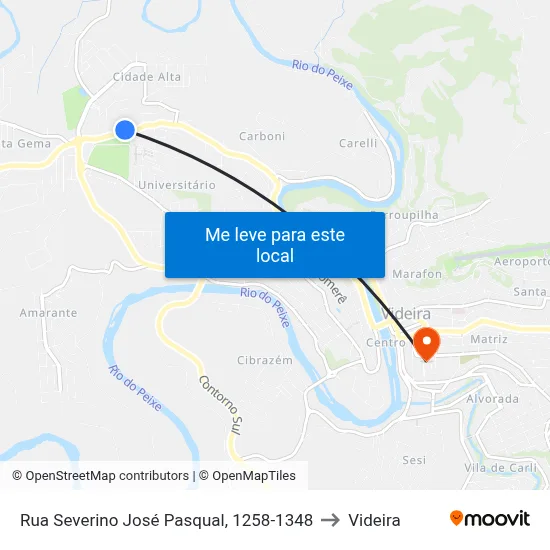 Rua Severino José Pasqual, 1258-1348 to Videira map