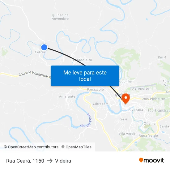 Rua Ceará, 1150 to Videira map