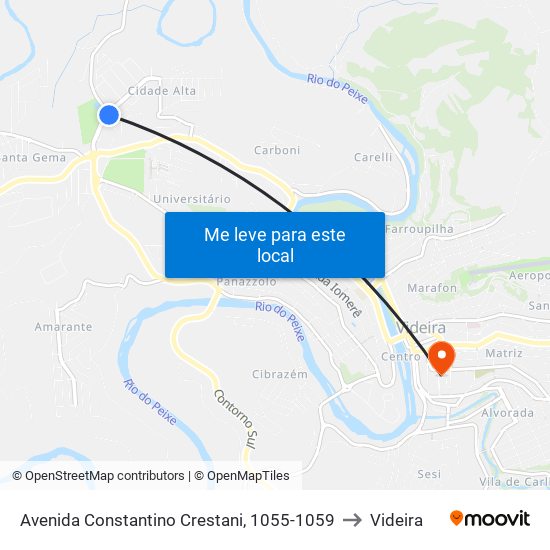 Avenida Constantino Crestani, 1055-1059 to Videira map