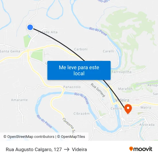 Rua Augusto Calgaro, 127 to Videira map