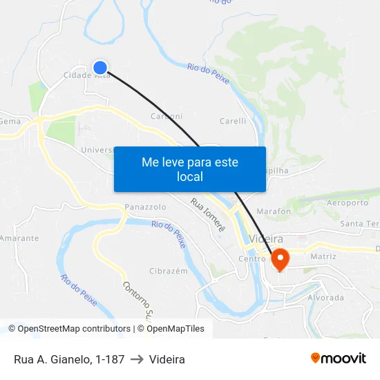 Rua A. Gianelo, 1-187 to Videira map