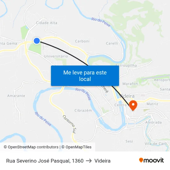 Rua Severino José Pasqual, 1360 to Videira map