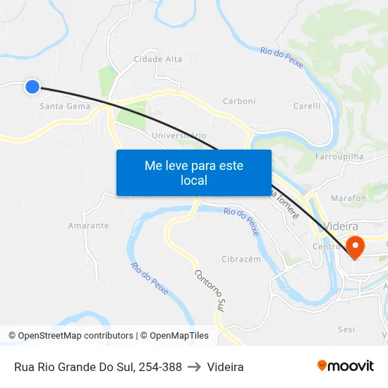 Rua Rio Grande Do Sul, 254-388 to Videira map