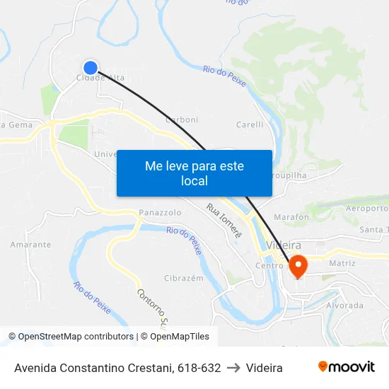 Avenida Constantino Crestani, 618-632 to Videira map