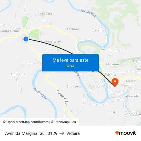 Avenida Marginal Sul, 3129 to Videira map
