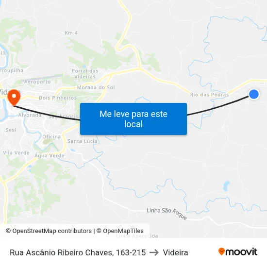 Rua Ascânio Ribeiro Chaves, 163-215 to Videira map