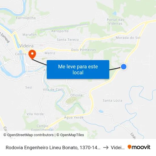 Rodovia Engenheiro Lineu Bonato, 1370-1494 to Videira map