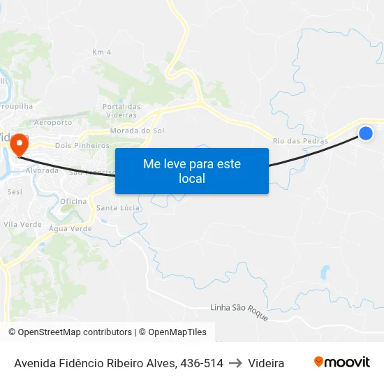 Avenida Fidêncio Ribeiro Alves, 436-514 to Videira map