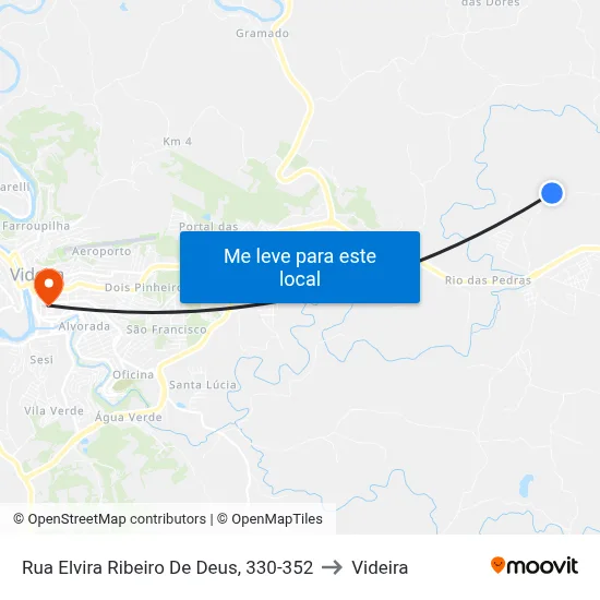 Rua Elvira Ribeiro De Deus, 330-352 to Videira map
