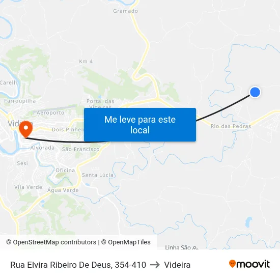 Rua Elvira Ribeiro De Deus, 354-410 to Videira map