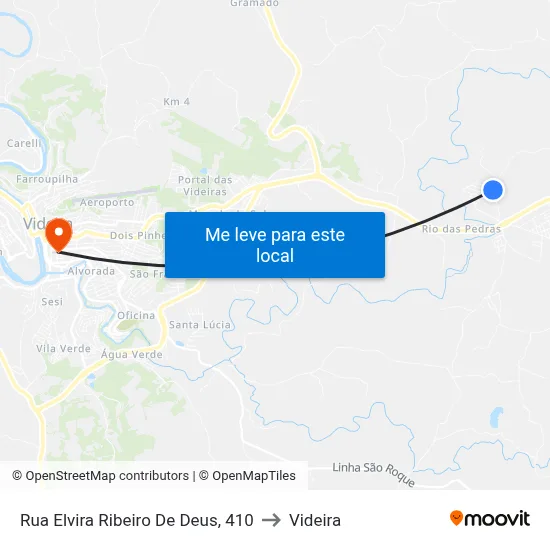 Rua Elvira Ribeiro De Deus, 410 to Videira map