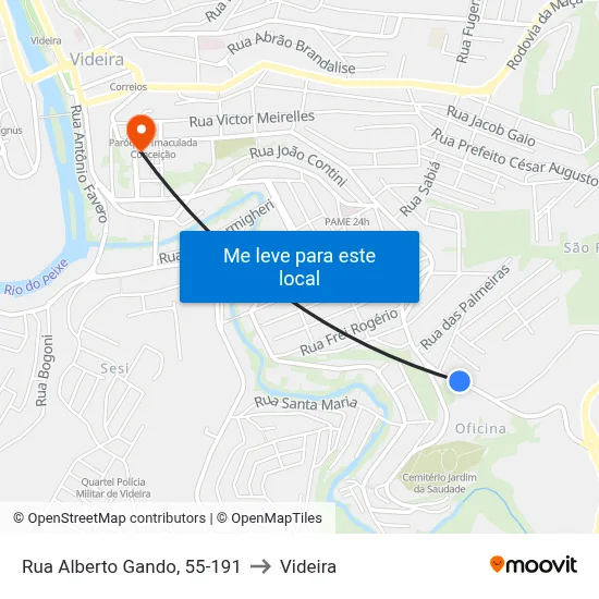 Rua Alberto Gando, 55-191 to Videira map