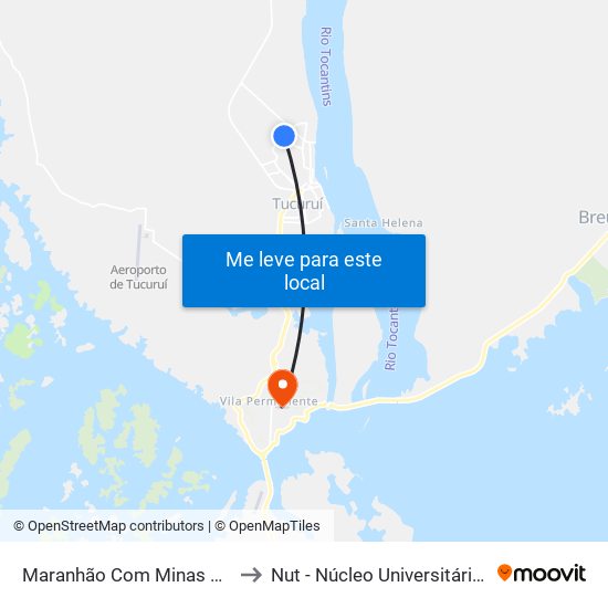 Maranhão Com Minas Gerais | Sentido Sul to Nut - Núcleo Universitário De Tucuruí (Ufpa) map