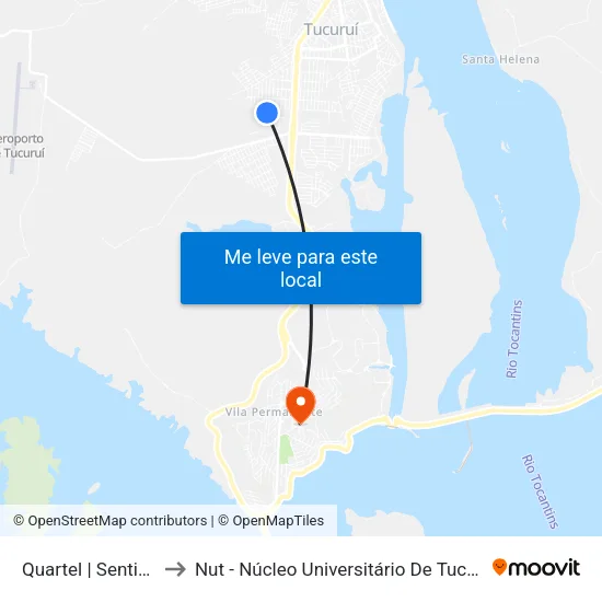 Quartel | Sentido Sul to Nut - Núcleo Universitário De Tucuruí (Ufpa) map