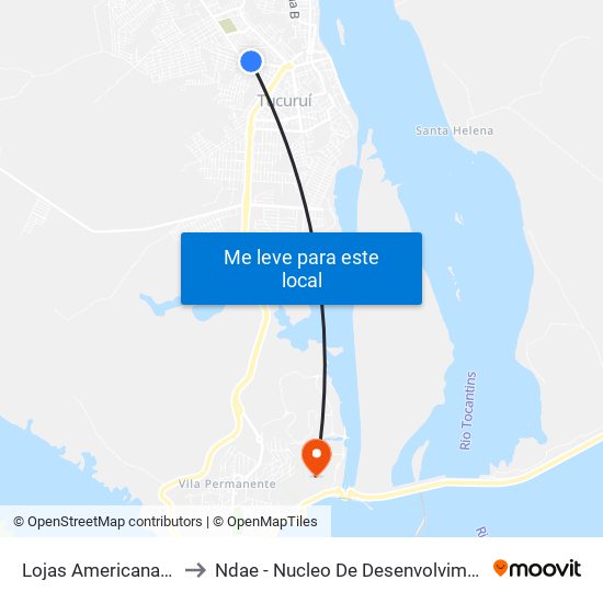 Lojas Americanas | Sentido Norte to Ndae - Nucleo De Desenvolvimento Amazônico Engenharia map