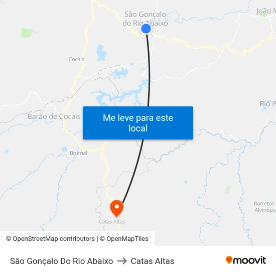São Gonçalo Do Rio Abaixo to Catas Altas map