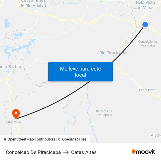 Conceicao De Piracicaba to Catas Altas map