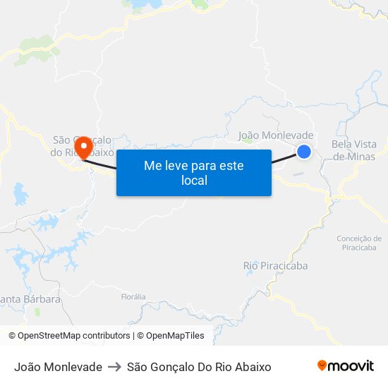 João Monlevade to São Gonçalo Do Rio Abaixo map