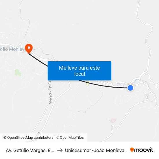 Av. Getúlio Vargas, 855 to Unicesumar -João Monlevade map