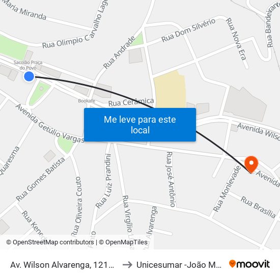 Av. Wilson Alvarenga, 1211 | Praça 7 to Unicesumar -João Monlevade map