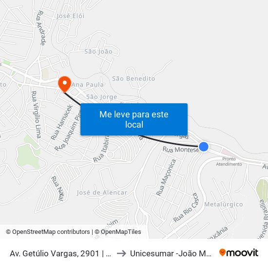 Av. Getúlio Vargas, 2901 | Posto Ale to Unicesumar -João Monlevade map