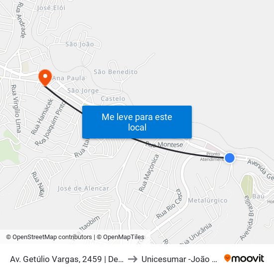 Av. Getúlio Vargas, 2459 | Delegacia/Uemg to Unicesumar -João Monlevade map