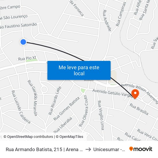 Rua Armando Batista, 215 | Arena Esportiva - Ponto Final Do Rosário to Unicesumar -João Monlevade map