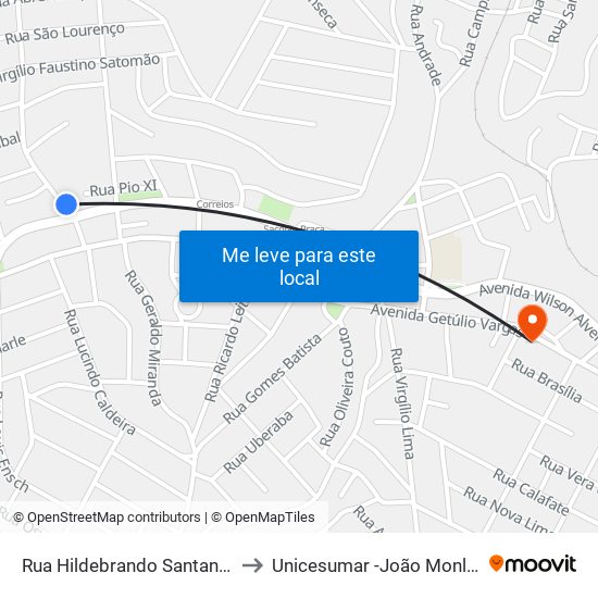 Rua Hildebrando Santana, 104 to Unicesumar -João Monlevade map