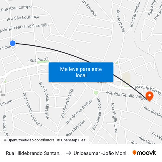 Rua Hildebrando Santana, 300 to Unicesumar -João Monlevade map