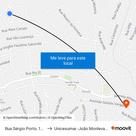 Rua Sérgio Porto, 150 to Unicesumar -João Monlevade map