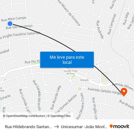 Rua Hildebrando Santana, 500 to Unicesumar -João Monlevade map