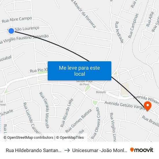 Rua Hildebrando Santana, 455 to Unicesumar -João Monlevade map