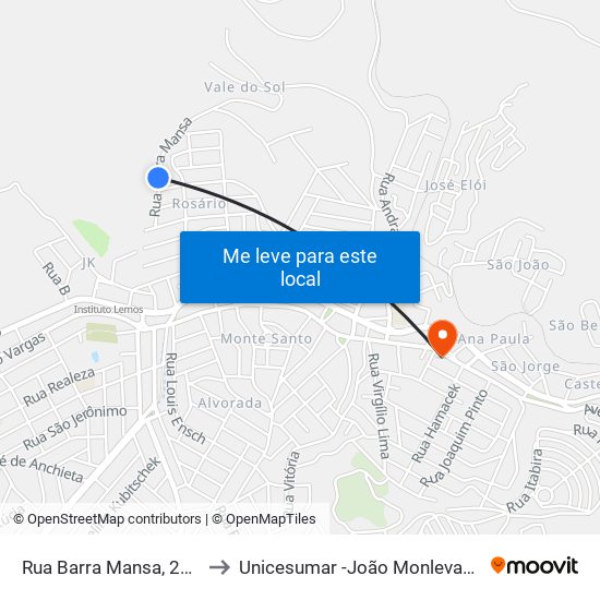 Rua Barra Mansa, 211 to Unicesumar -João Monlevade map