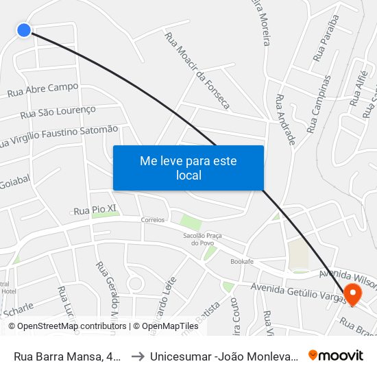 Rua Barra Mansa, 420 to Unicesumar -João Monlevade map