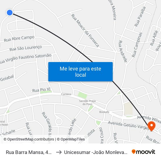 Rua Barra Mansa, 413 to Unicesumar -João Monlevade map