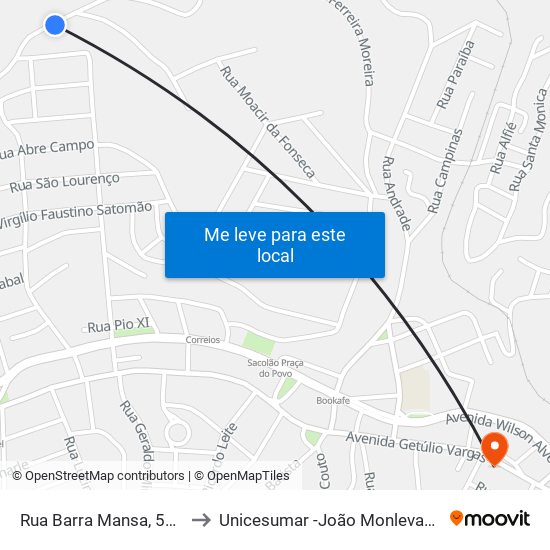 Rua Barra Mansa, 516 to Unicesumar -João Monlevade map