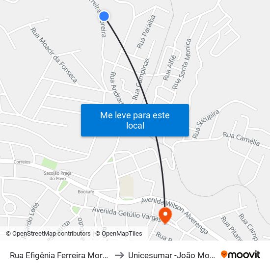 Rua Efigênia Ferreira Moreira, 260 to Unicesumar -João Monlevade map