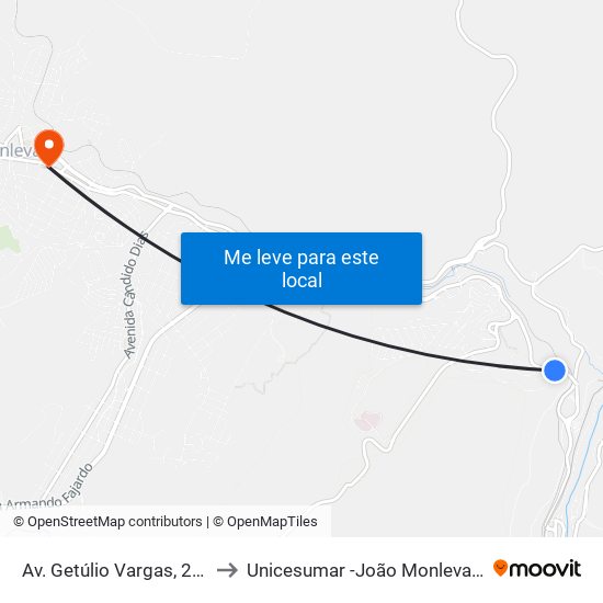 Av. Getúlio Vargas, 201 to Unicesumar -João Monlevade map