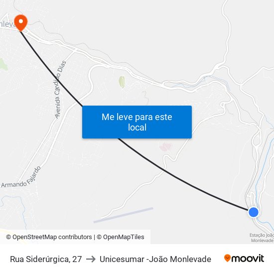 Rua Siderúrgica, 27 to Unicesumar -João Monlevade map