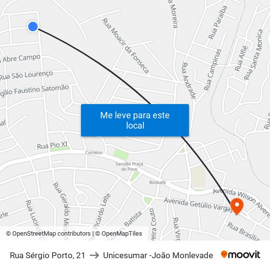 Rua Sérgio Porto, 21 to Unicesumar -João Monlevade map