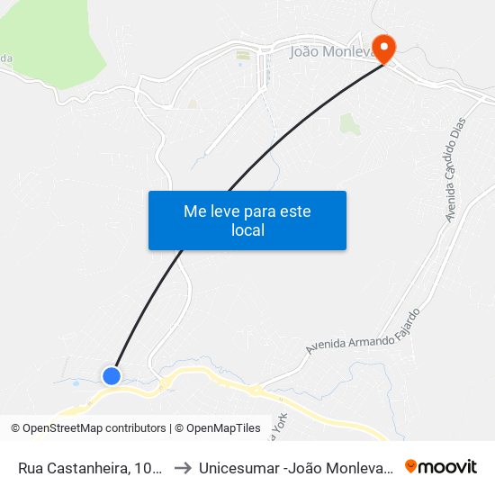 Rua Castanheira, 1025 to Unicesumar -João Monlevade map