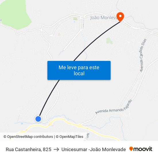 Rua Castanheira, 825 to Unicesumar -João Monlevade map