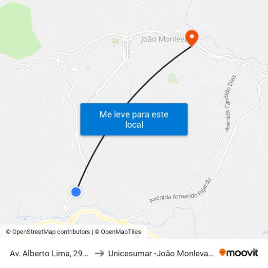 Av. Alberto Lima, 2949 to Unicesumar -João Monlevade map