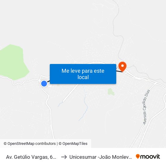 Av. Getúlio Vargas, 6971 to Unicesumar -João Monlevade map